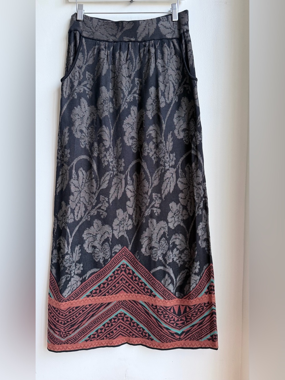 Peruvian Connection 100% Pima Cotton Floral Geometric Knit Midi Maxi Skirt M
